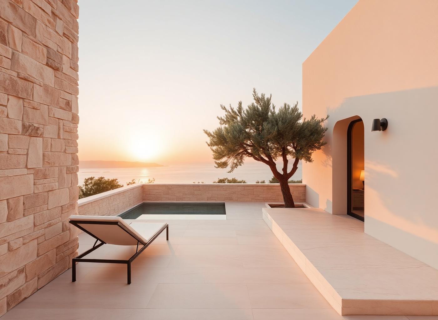 Luxury Mediterranean terrace at sunset
